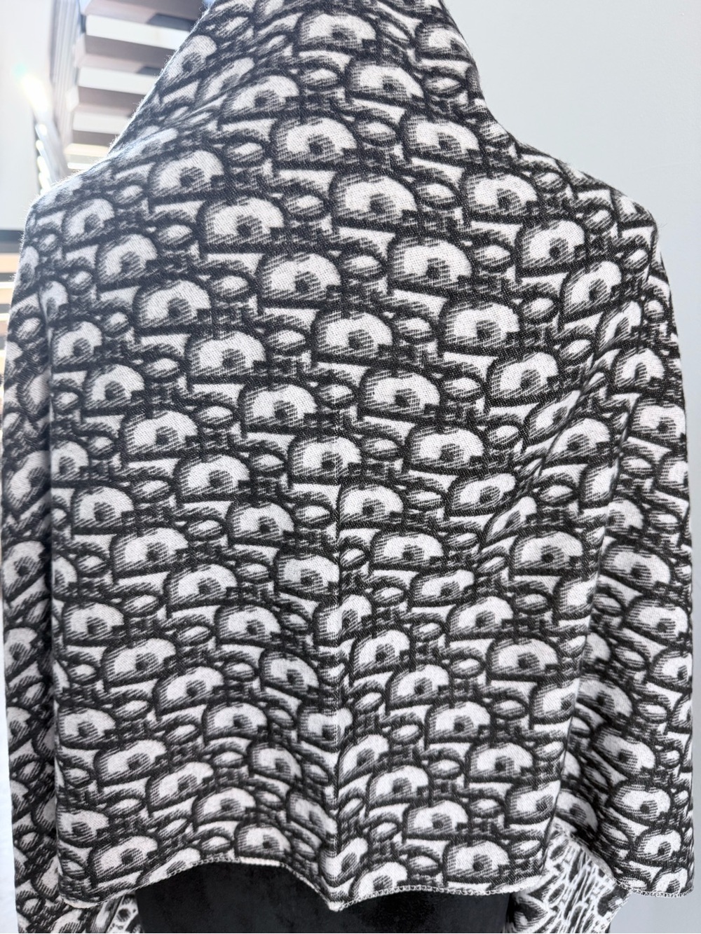 Dior Gray & White Logo Fringe Shawl - Picture 8 of 9